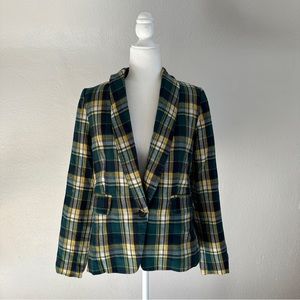 Wildfang x Lucca green yellow plaid flannel soft menswear unisex blazer jacket
